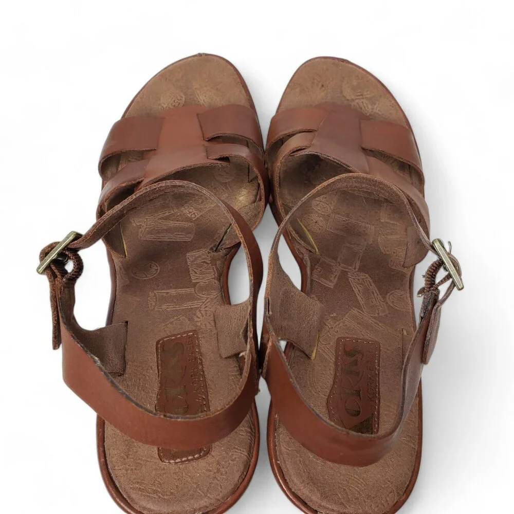Korks by Kork Ease Platform Wedge Women's Della Brown Leather Strappy Buckled 10